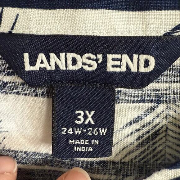 LANDS’ END Leaf Stripe Print LINEN White Navy Top 3X Oversized Relaxed Comfy - Picture 3 of 11